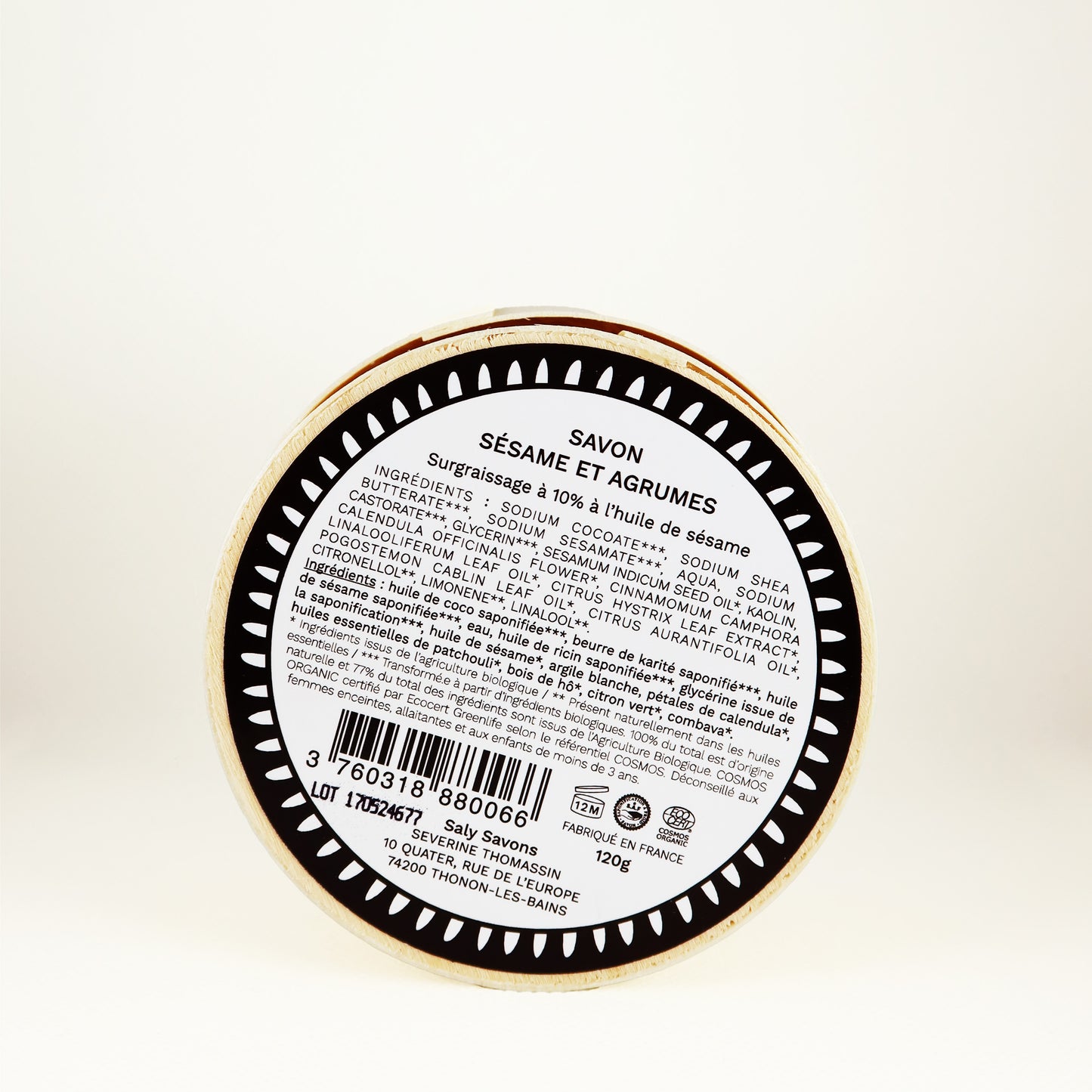Savon Sésame et Agrumes Visage et Corps /Idéal pour le rasage